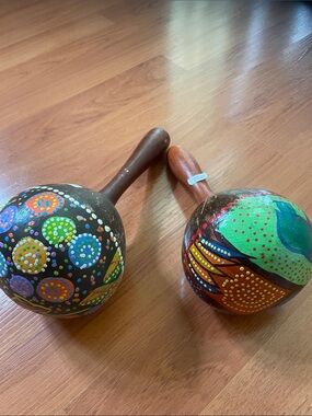 Hand-Painted Wooden Maracas - Colorful Dot & Floral Design